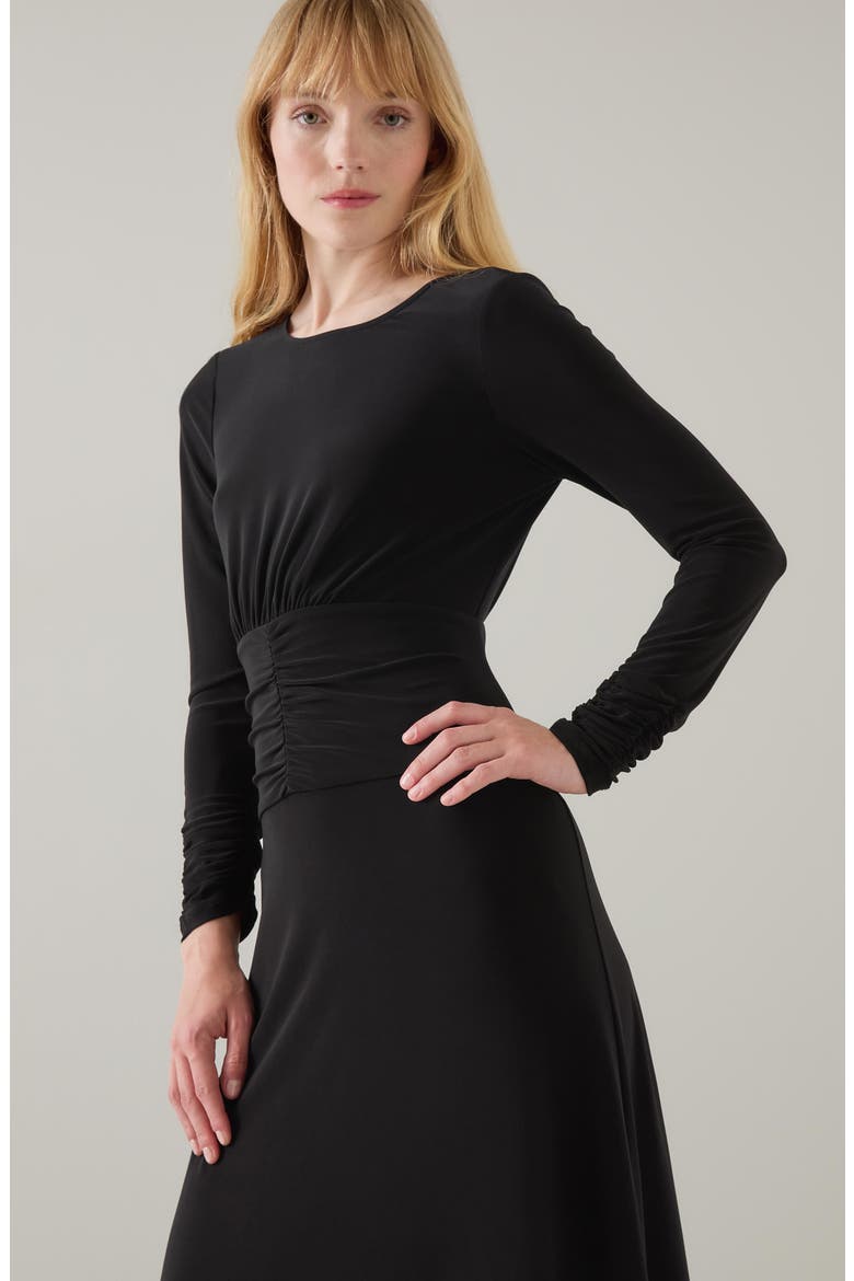 Christie Ruched Long Sleeve Maxi Dress, Alternate, color, BLACK
