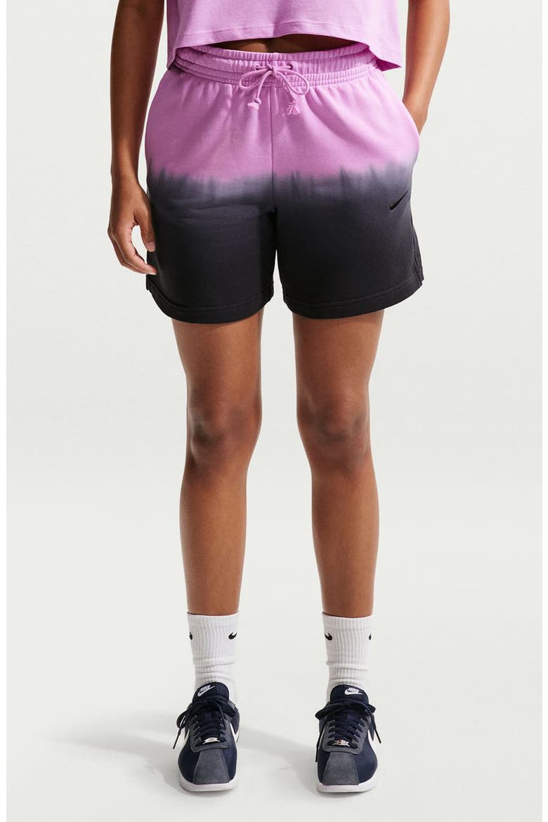 Phoenix Fleece Mid Rise Dip Dye Shorts, Main, color, LT MAGENTA/ BLACK/ BLACK