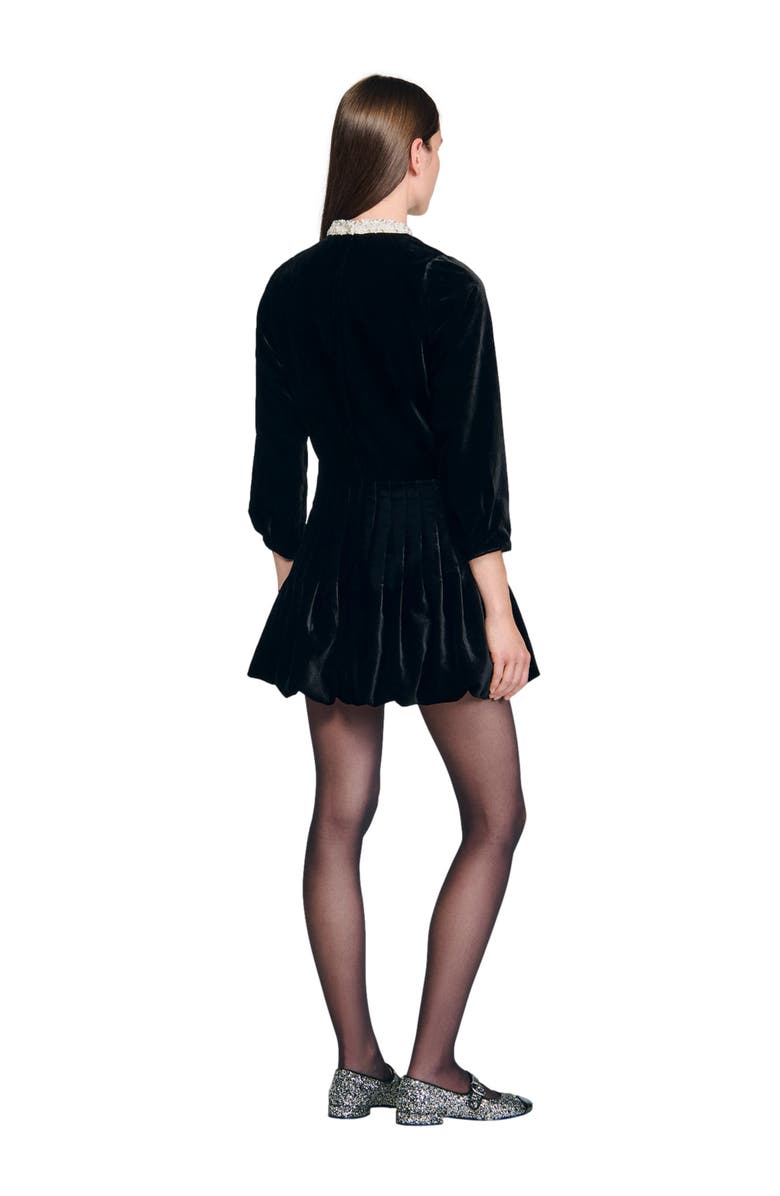 SANDRO Beaded velvet short dress, Alternate, color, Black