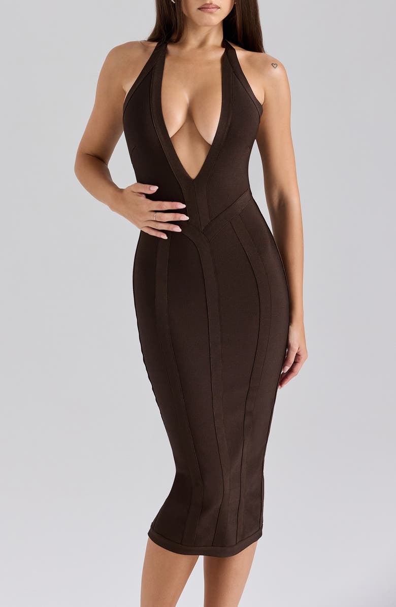 HOUSE OF CB The Birthday Midi Bandage Dress, Alternate, color, Chocolate