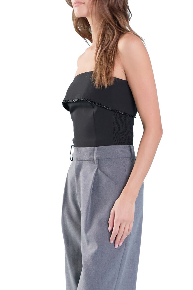 Strapless Pearl Bead Trim Foldover Top, Alternate, color, BLACK