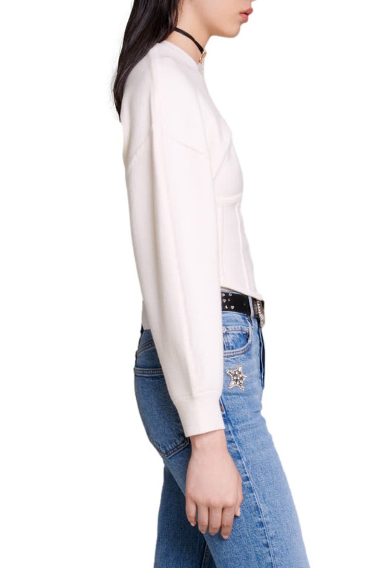 Crop Lantern Sleeve Corset Detail Sweater, Alternate, color, ECRU