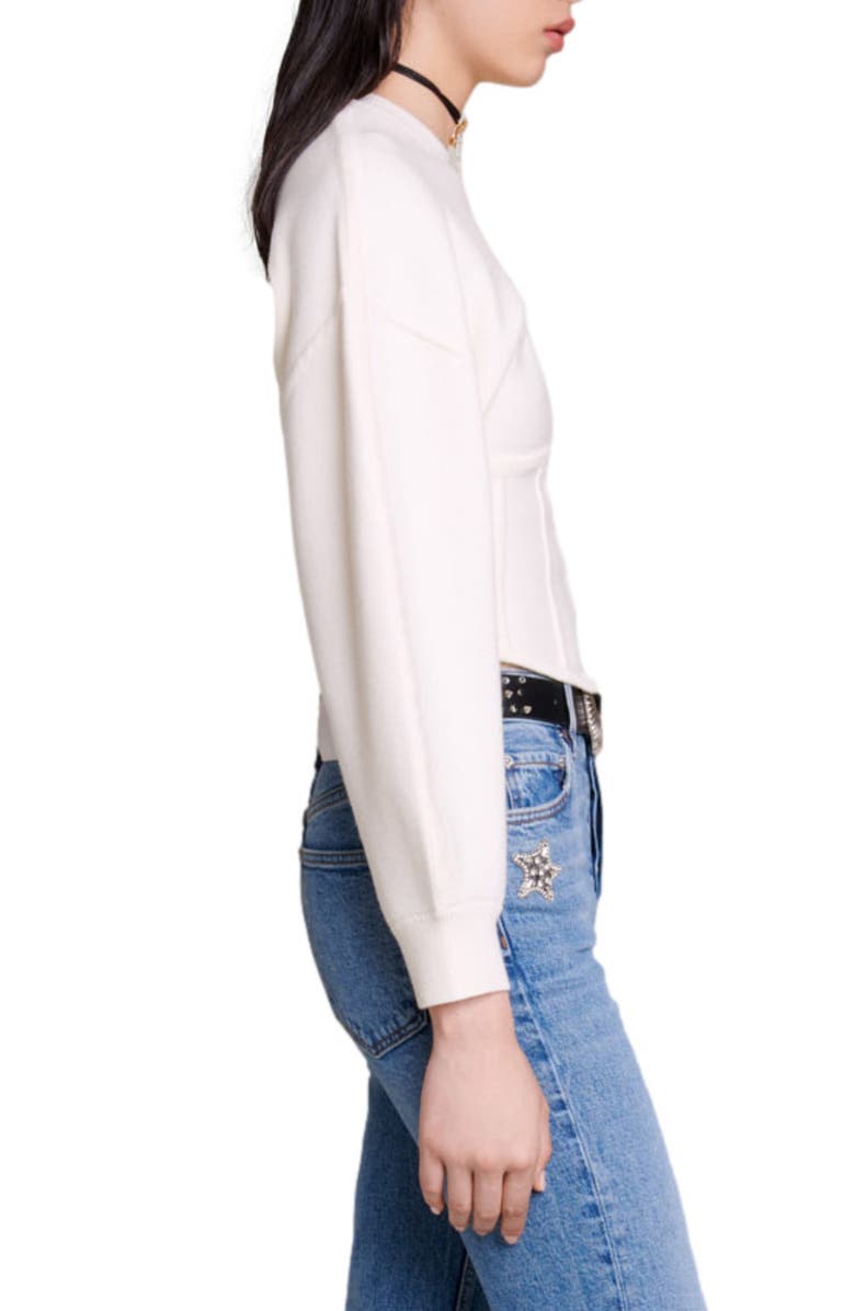 maje Crop Lantern Sleeve Corset Detail Sweater, Alternate, color,