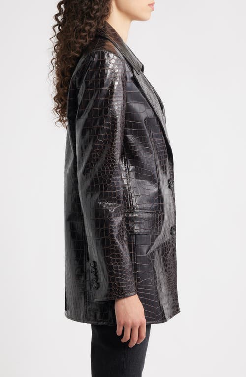 Bernardo Croc Embossed Faux Leather Jacket In Blue