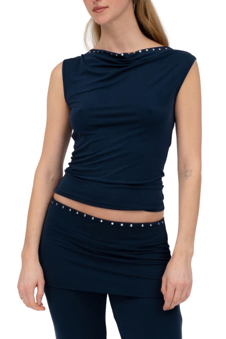 Brisa Studded Cowl Neck Top, Main, color, NAVY