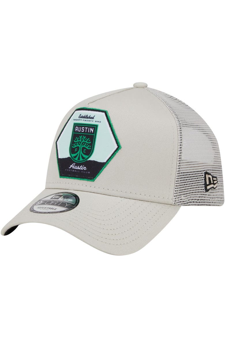 Men's New Era Cream Austin FC Established Patch 9FORTY A-Frame Trucker Adjustable Hat, Main, color, Cream