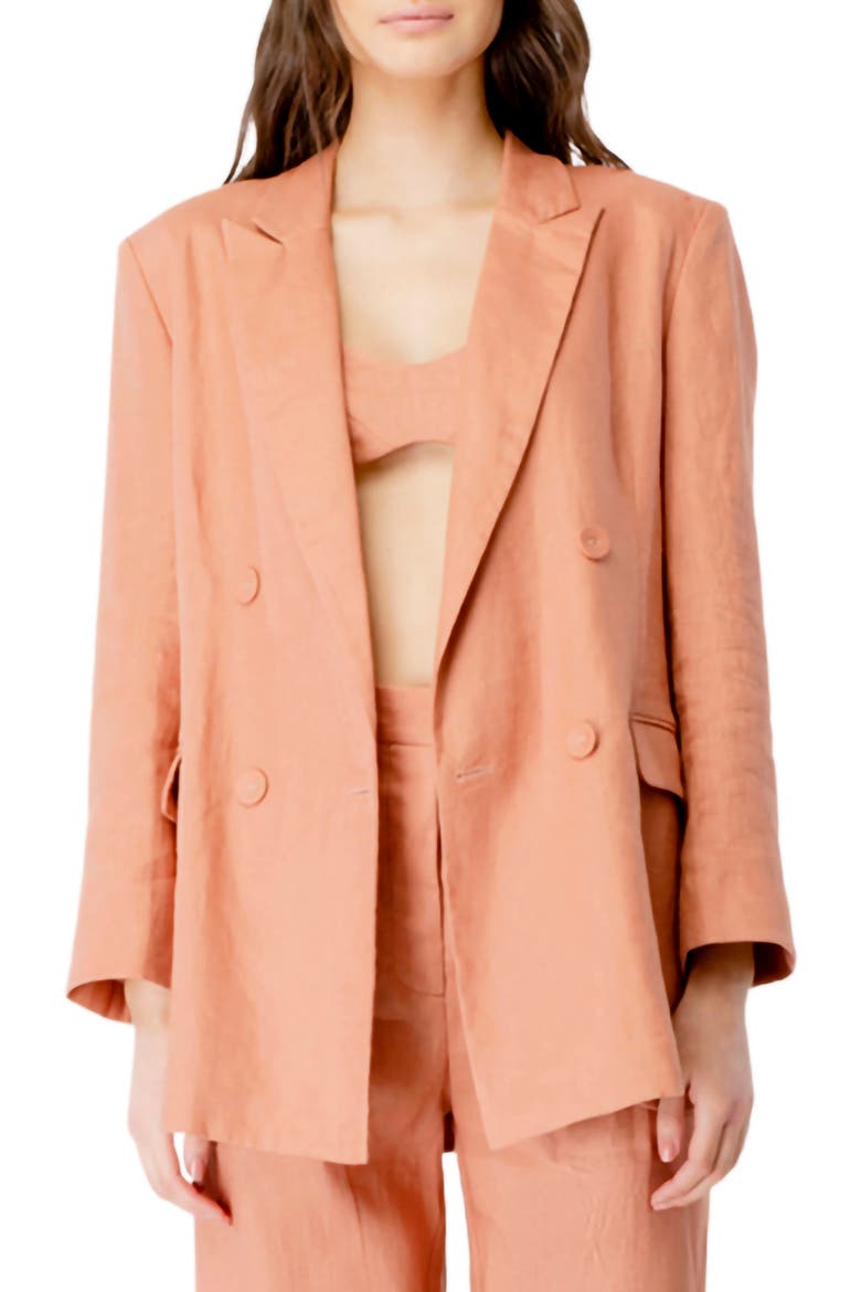 Oversize Double-Breasted Linen Blazer, Main, color, TERRACOTTA