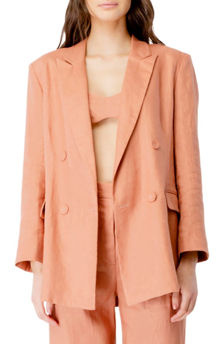 Bardot Oversize Double-Breasted Linen Blazer, Main, color, 