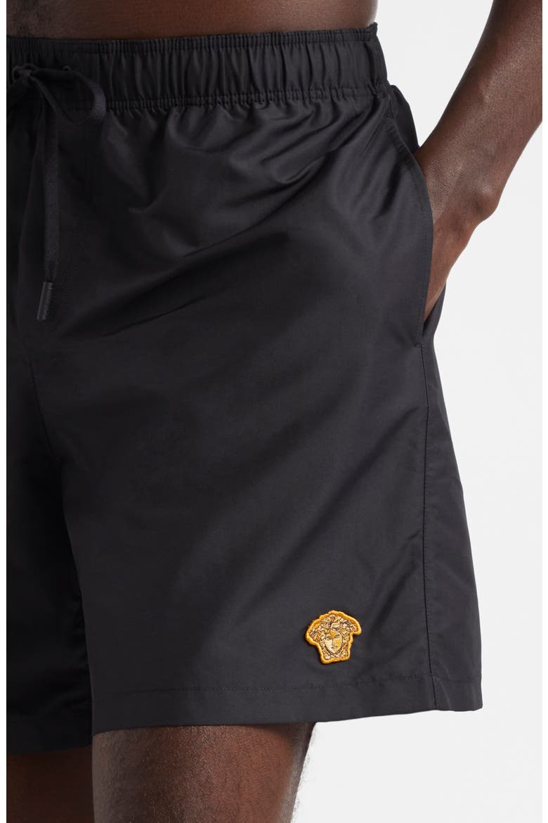 Embroidered Medusa Swim Trunks, Alternate, color, BLACK