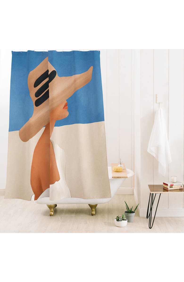 Deny Designs Summer Hat Shower Curtain, Alternate, color, Blue/ Black/ White Multi