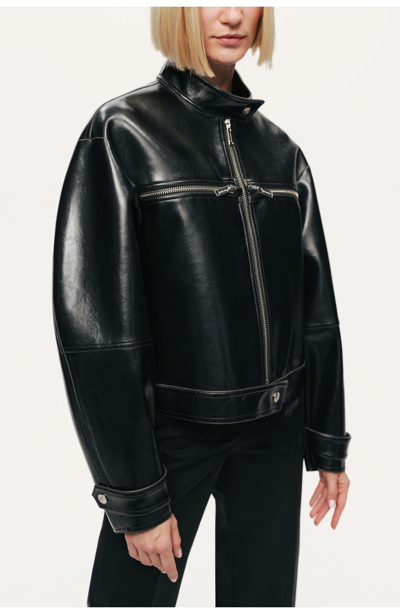 Nocturne Cropped Faux Leather Biker Jacket, Alternate, color, Black