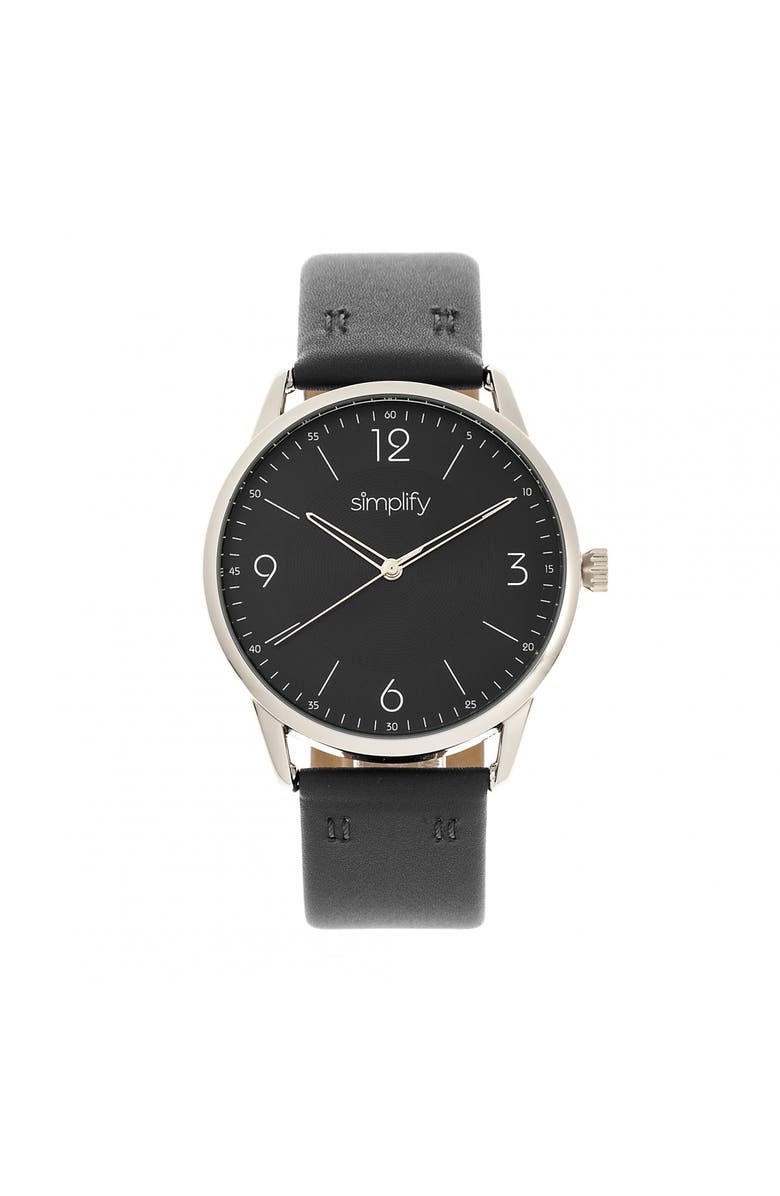 SIMPLIFY The 6300 Leather-Band Watch, Main, color, Black