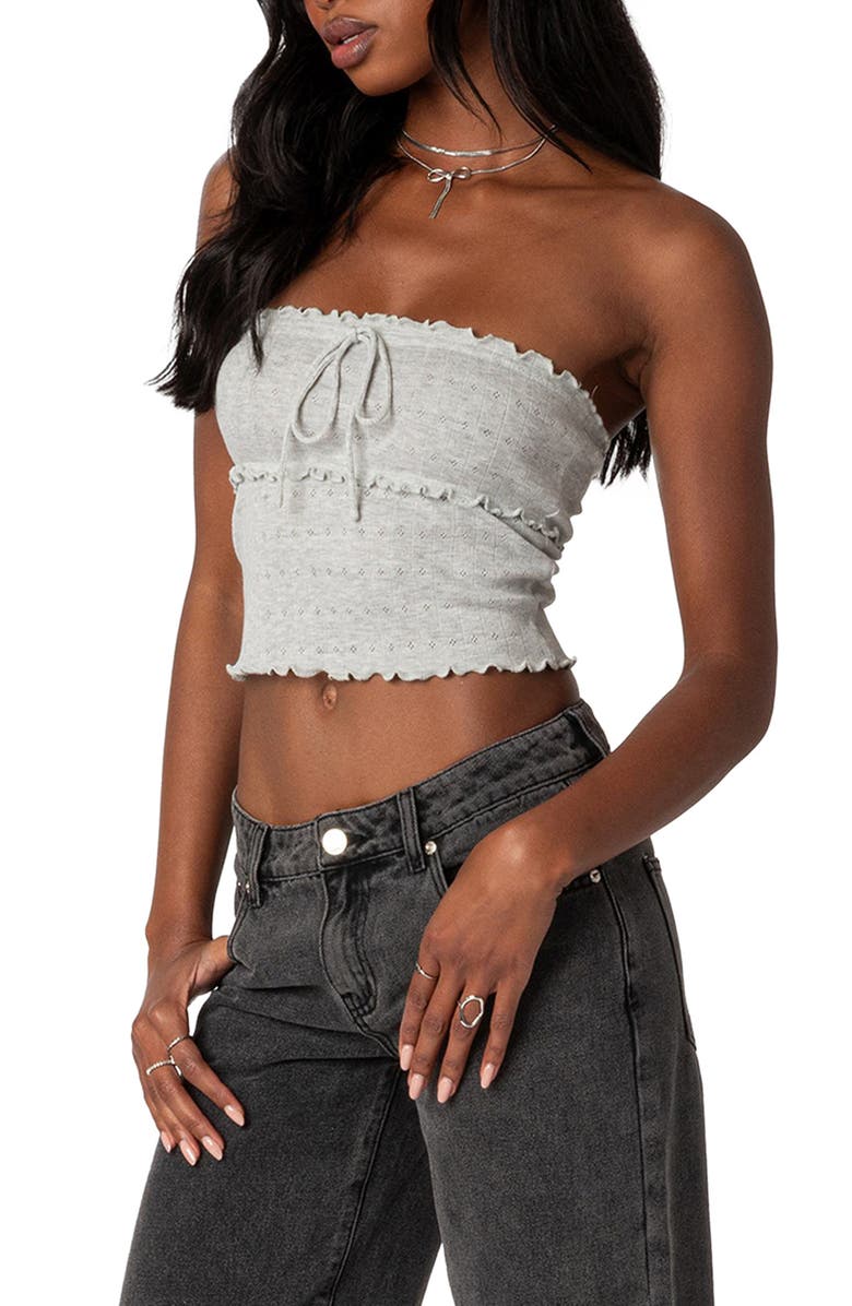 EDIKTED Savannah Pointelle Tube Top, Alternate, color, Gray-Melange