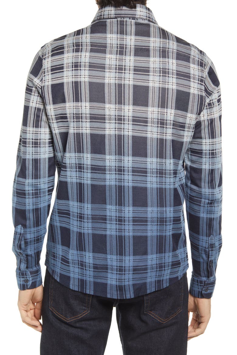 Plaid Dip Dye Knit Button-Up Shirt, Alternate, color, NAVY