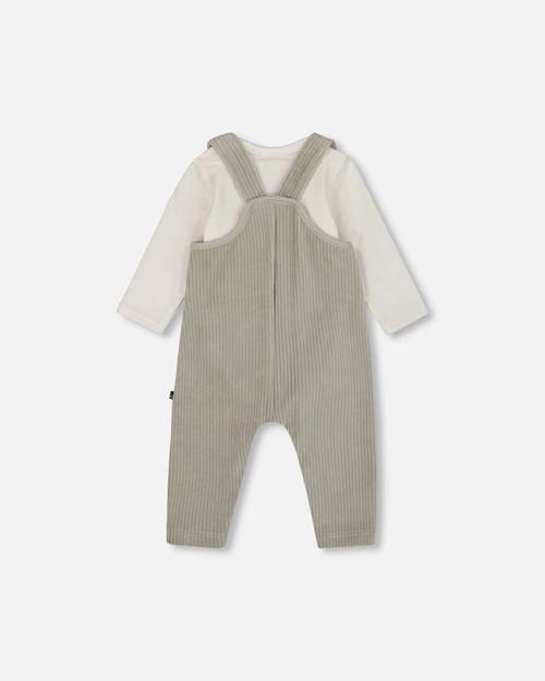 Deux Par Deux Allover And Stretchy Corduroy Overalls Set In Gray