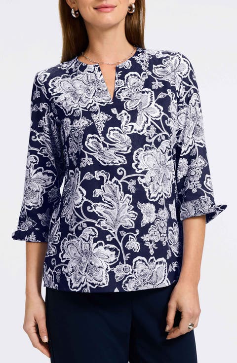 Vena Floral Split Neck Cotton Shirt