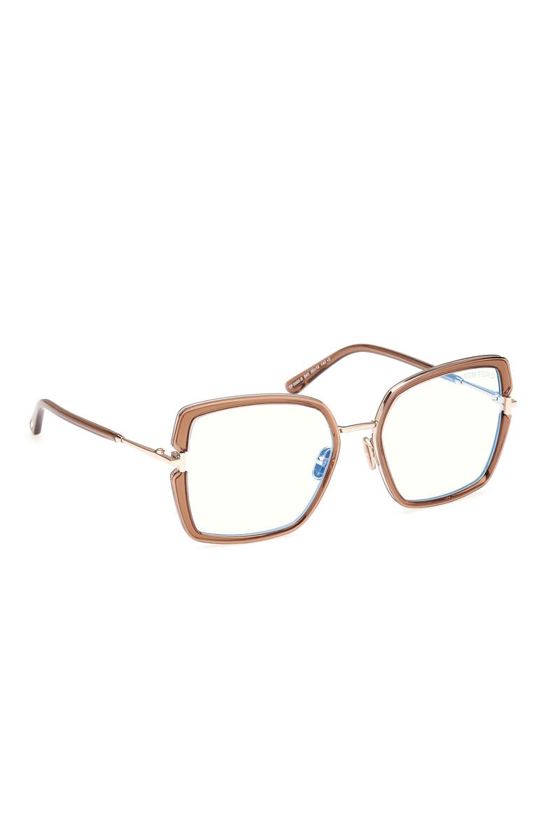 55mm Square Blue Light Blocking Optical Glasses, Alternate, color, CHAMPAGNE ROSE GOLD / T LOGO