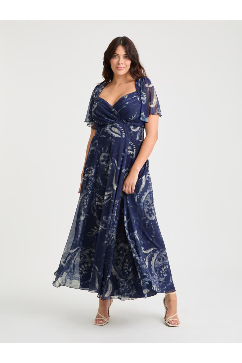 Kemi Print Bolero Wrap Bodice Maxi Gown, Main, color, Vintage Navy Paisley