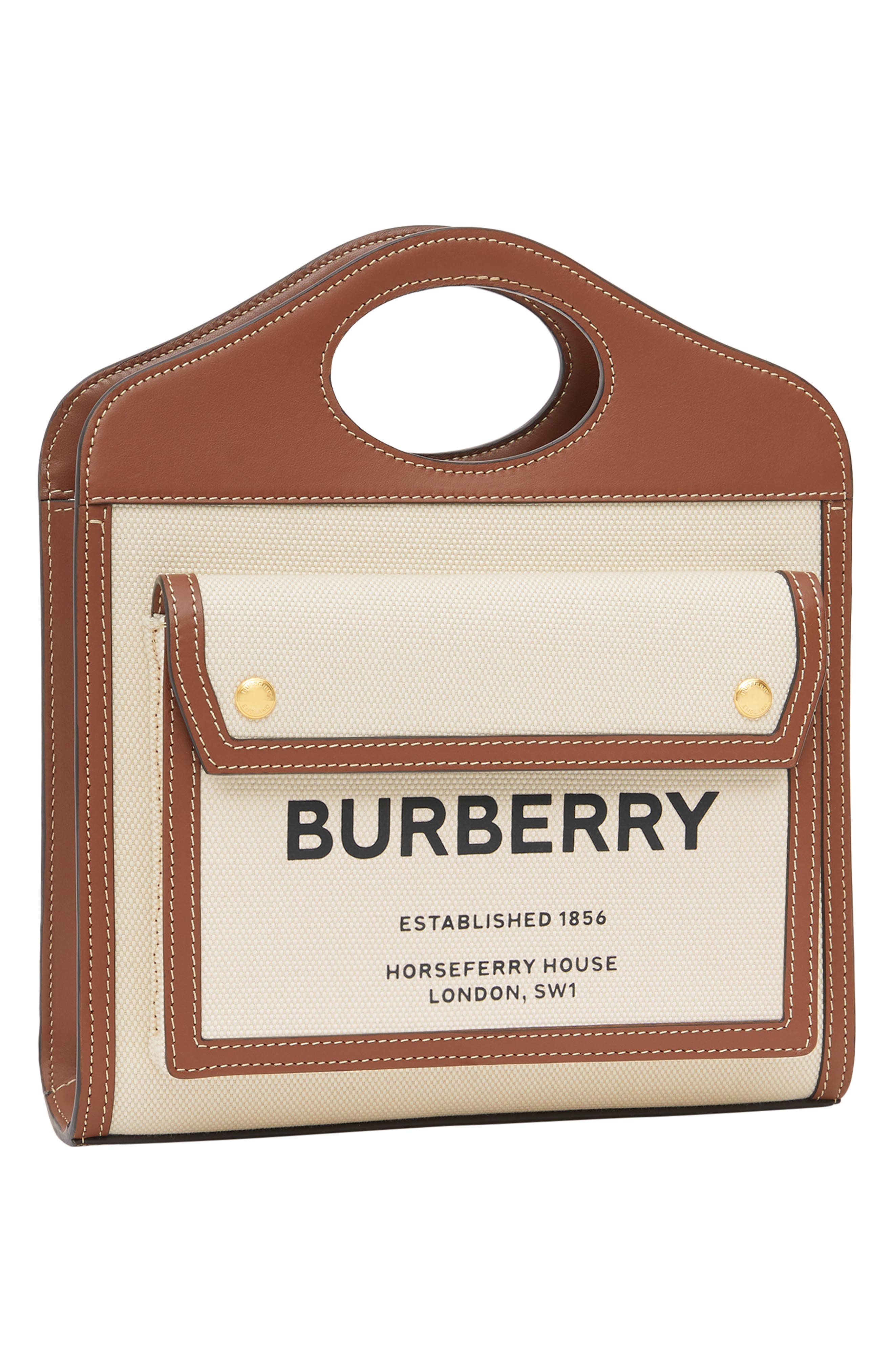 Burberry Mini Two-Tone Canvas & Leather Pocket Bag, Alternate, color, 
