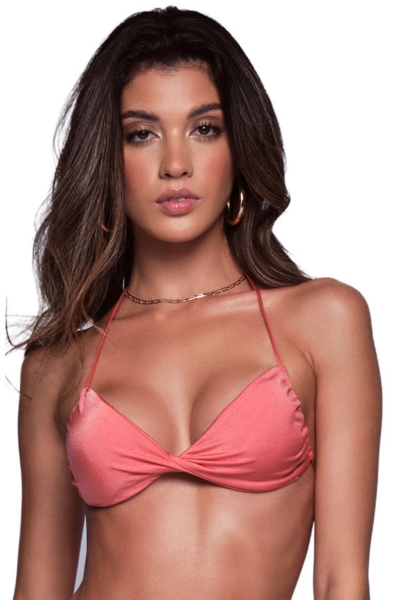 Amy Halter Bralette Adjustable Halterneck Bikini Top, Main, color, Salmon