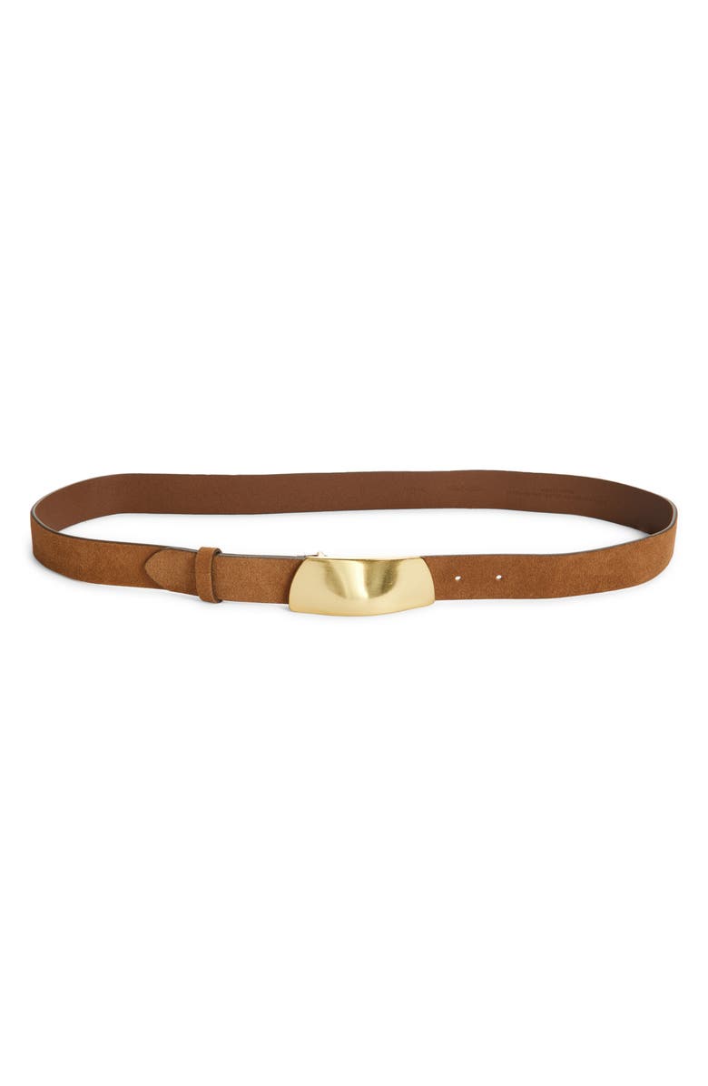 Madewell Organic Hardware Suede Belt, Main, color, Aged Cognac