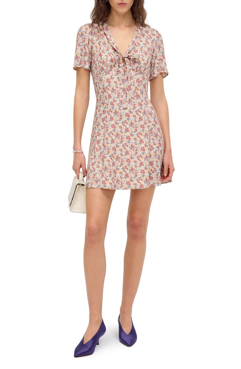 Reformation Tyra Floral Tie Front Minidress, Main, color, Eveline