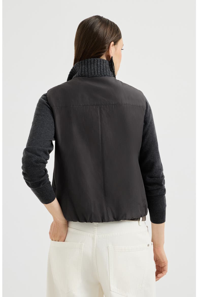 Cashmere Feather yarn reversible knit down vest with monili, Alternate, color, Lignite