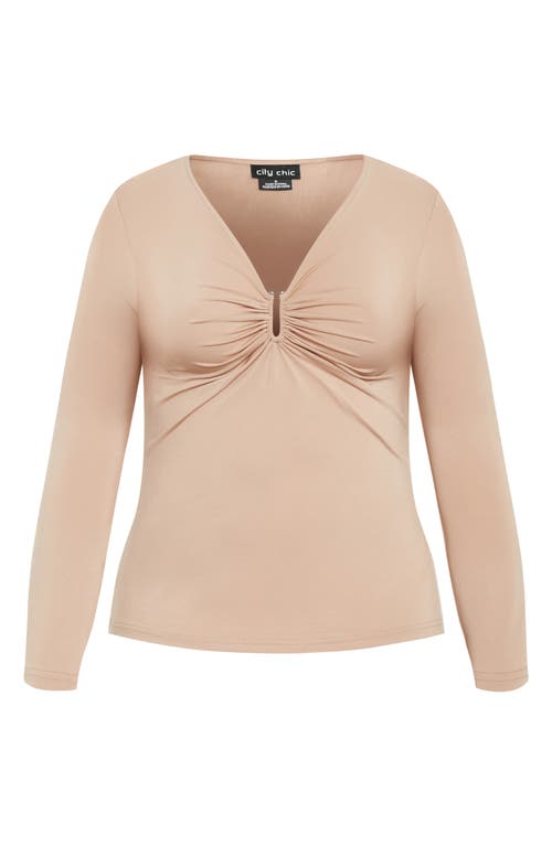 City Chic Izzy U-bar Jersey Top In Sand