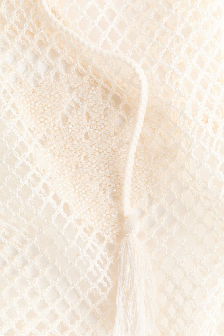Beaded Crochet-look Halterneck Dress, Alternate, color, Cream