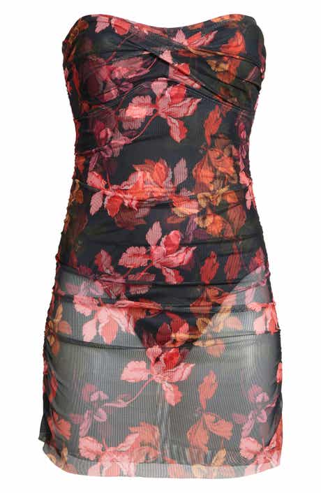 Hutch Radlee Strapless Mesh Overlay Skirted One-Piece Swimsuit