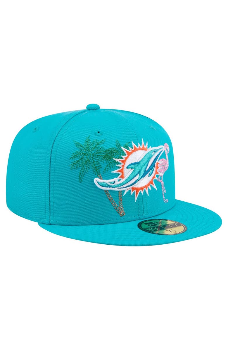 New Era Men's New Era Aqua Miami Dolphins State Stitch 59FIFTY Fitted Hat, Alternate, color, Aqua