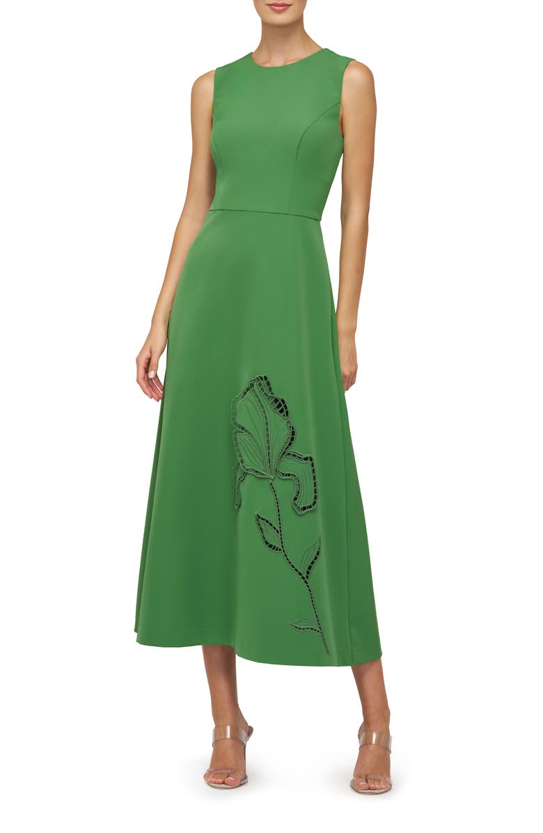 Kay Unger Blossom Embroidery Detail Cocktail Dress, Main, color, Lush Green