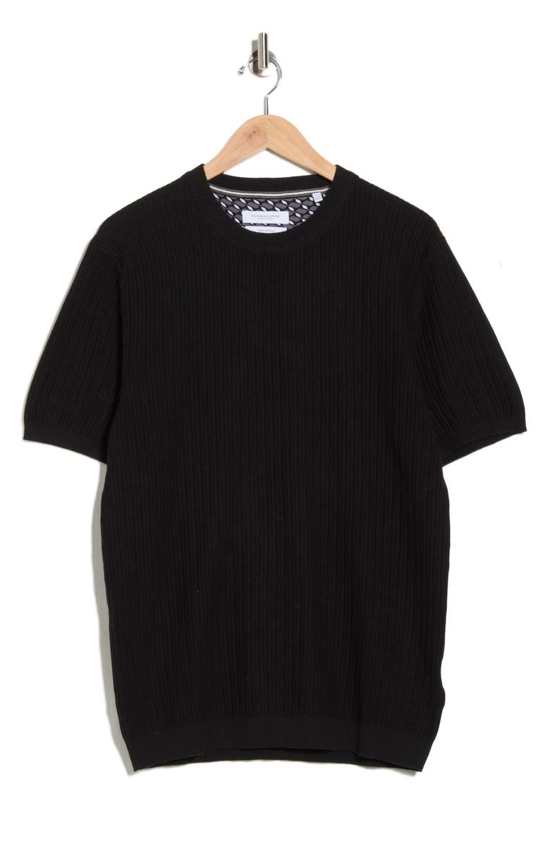 DENIM AND FLOWER Textured Short Sleeve Sweater, Alternate, color, Black