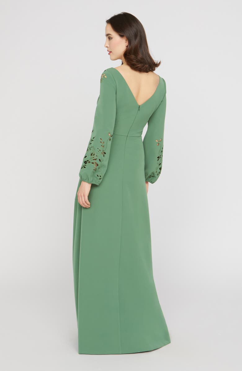 Kay Unger Valentina Embroidered Long Sleeve Gown, Alternate, color, Spearmint