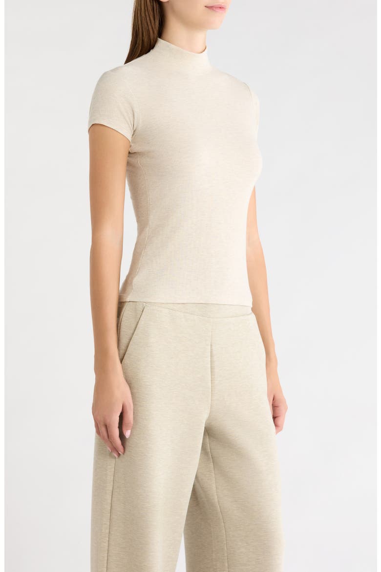 Mock Neck Short Sleeve Ribbed Top, Alternate, color, HTR BROWN RICE