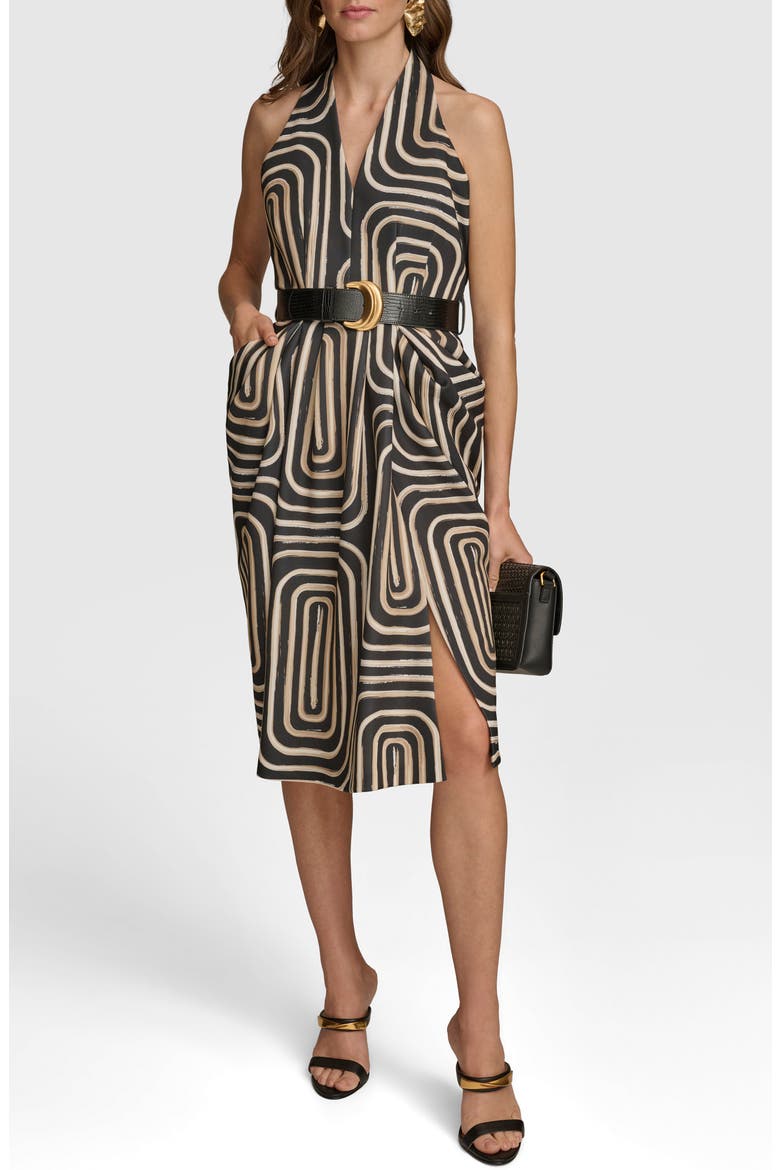 Belted Midi Dress, Alternate, color, BLACK FAWN