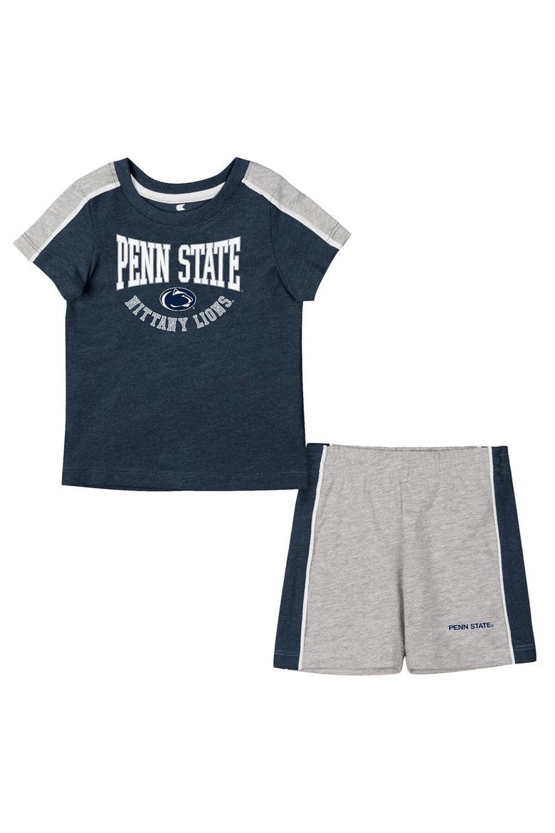 Infant Colosseum Navy/Heather Gray Penn State Nittany Lions Norman T-Shirt & Shorts Set, Main, color, Navy