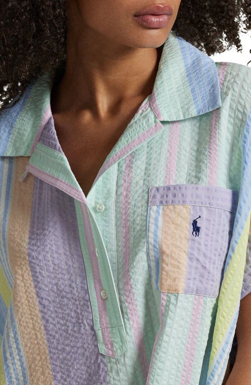 Polo Ralph Lauren Stripe Cotton Seersucker Sleepshirt In Coastal Stripe