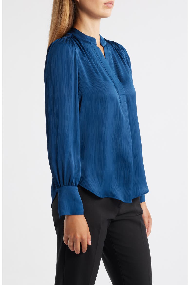 Textured Crepe Long Sleeve Top, Alternate, color, BALTIC TEAL