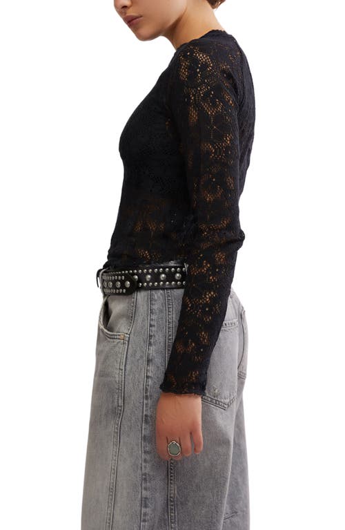 Free People In The Meadow Semisheer Cotton Blend Lace T-shirt In Black