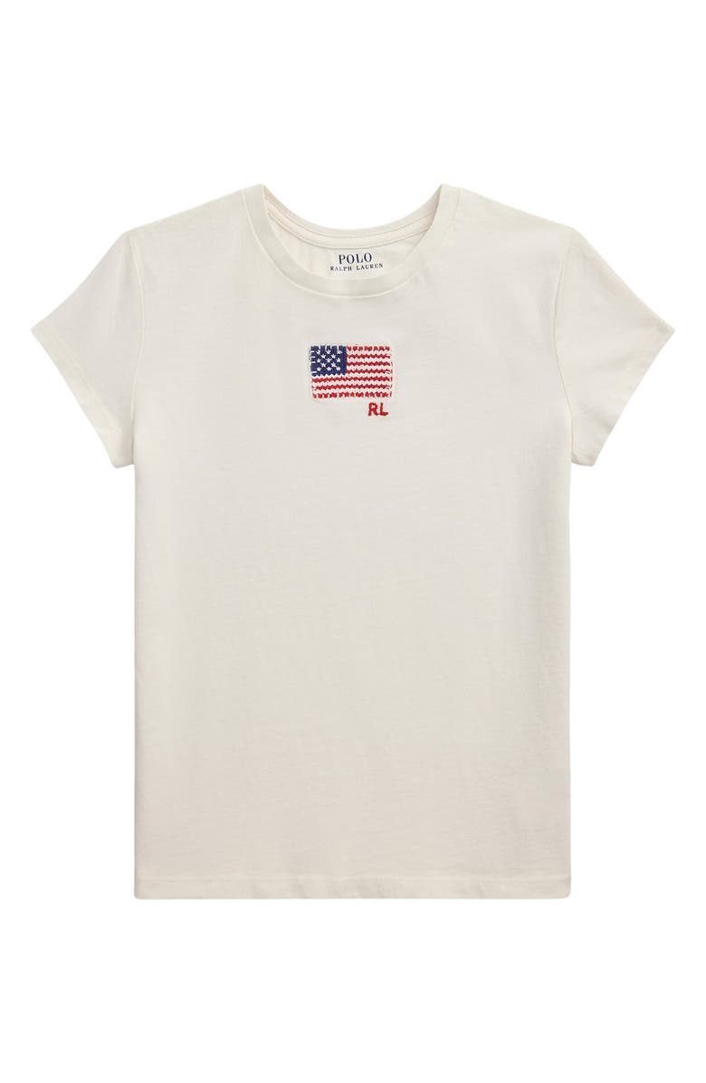 Polo Ralph Lauren Kids' Embroidered Flag Cotton Graphic T-Shirt, Main, color, Nevis