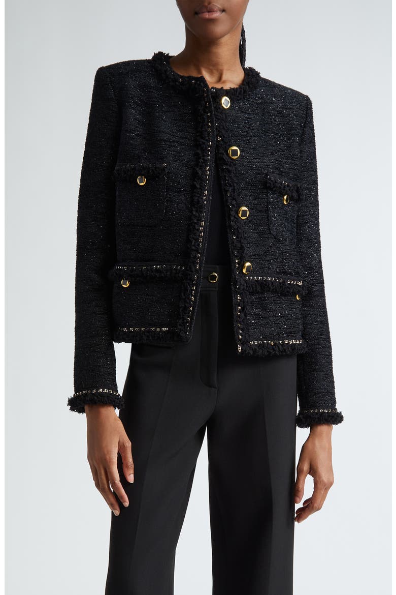 Sequin Chenille Tweed Jacket, Main, color, BLACK