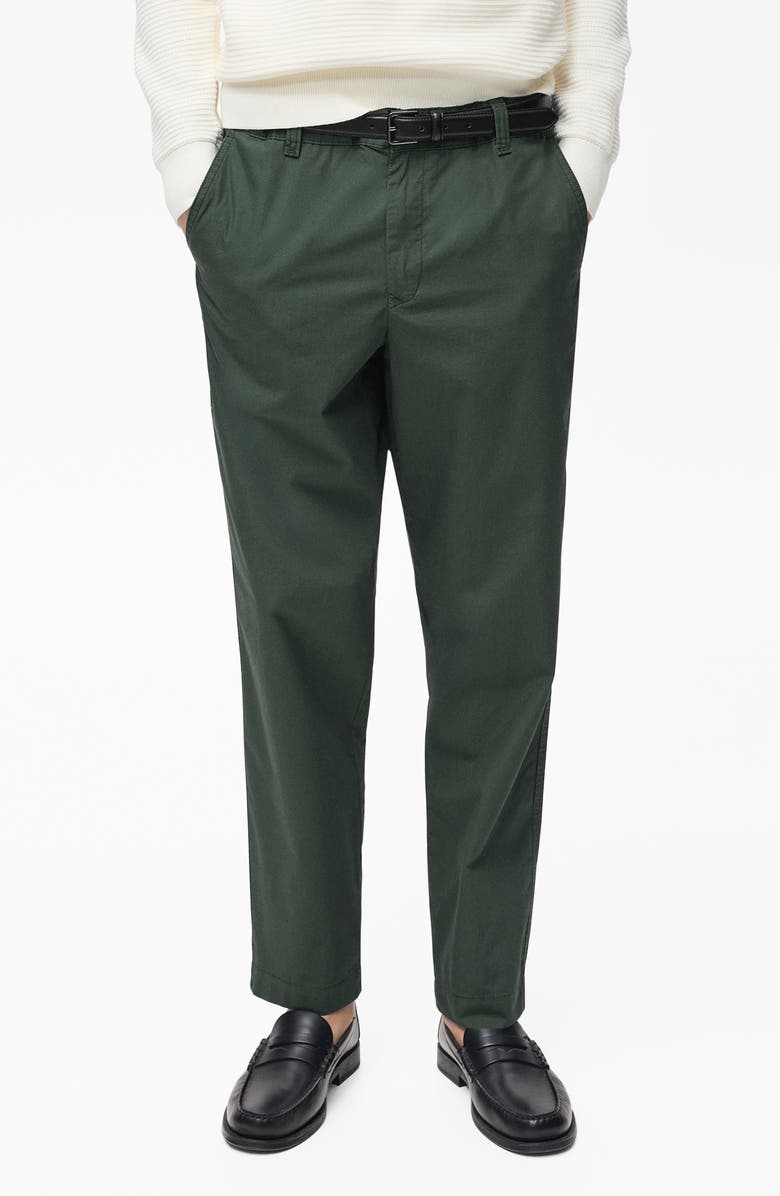 MANGO Drawstring Straight Leg Poplin Pants, Main, color, Dark Green