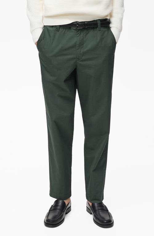 Mango Drawstring Straight Leg Poplin Pants In Dark Green