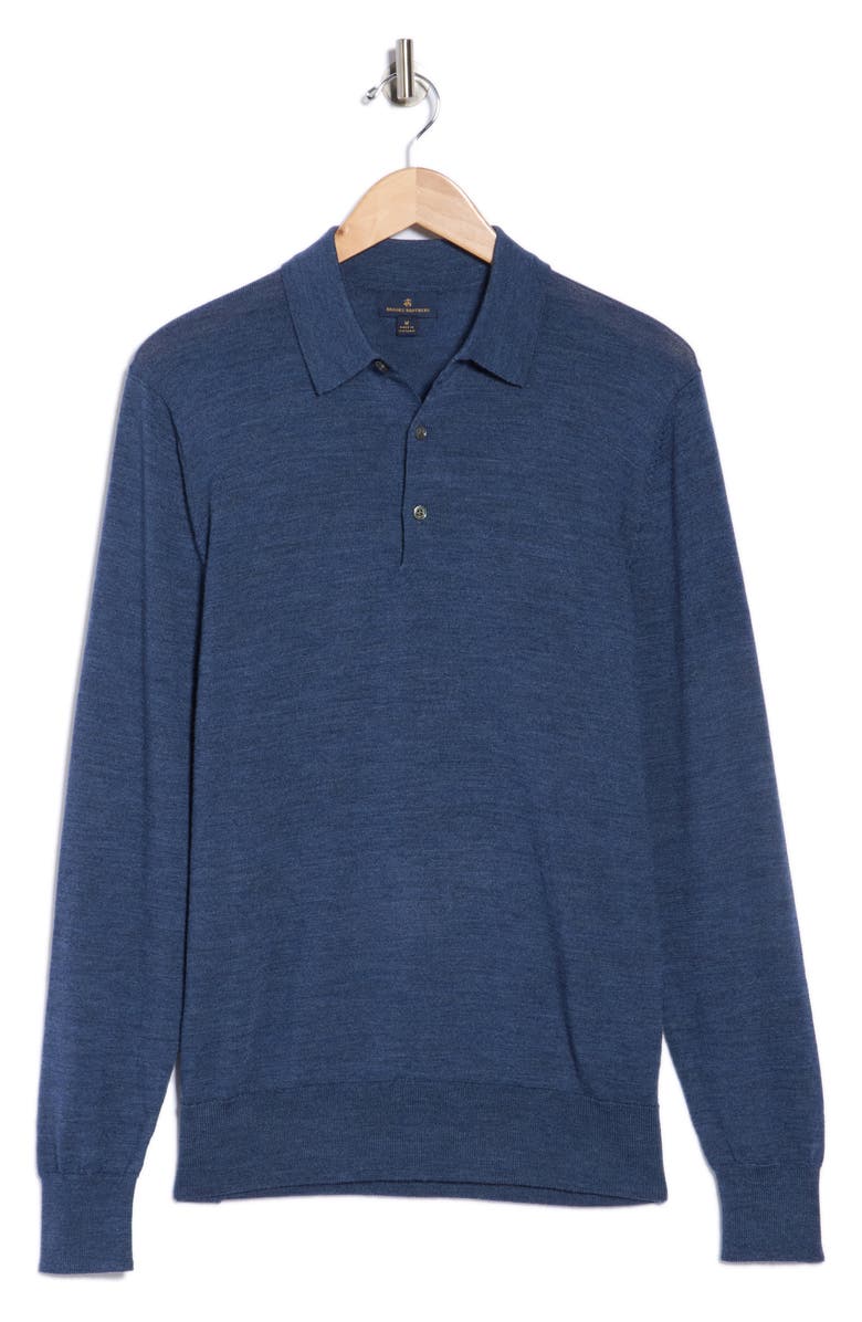 Brooks Brothers Swift Merino Wool Long Sleeve Polo, Alternate, color, Denim