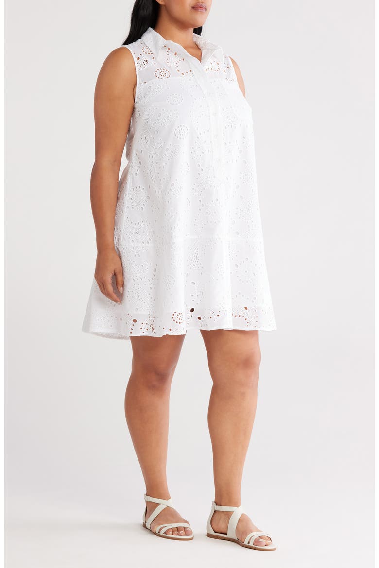 Cotton Eyelet Sleeveless Shirtdress, Alternate, color, WHITE