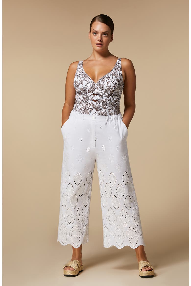 Aggravi Embroidered Wide Leg Linen Pants, Alternate, color, MILK