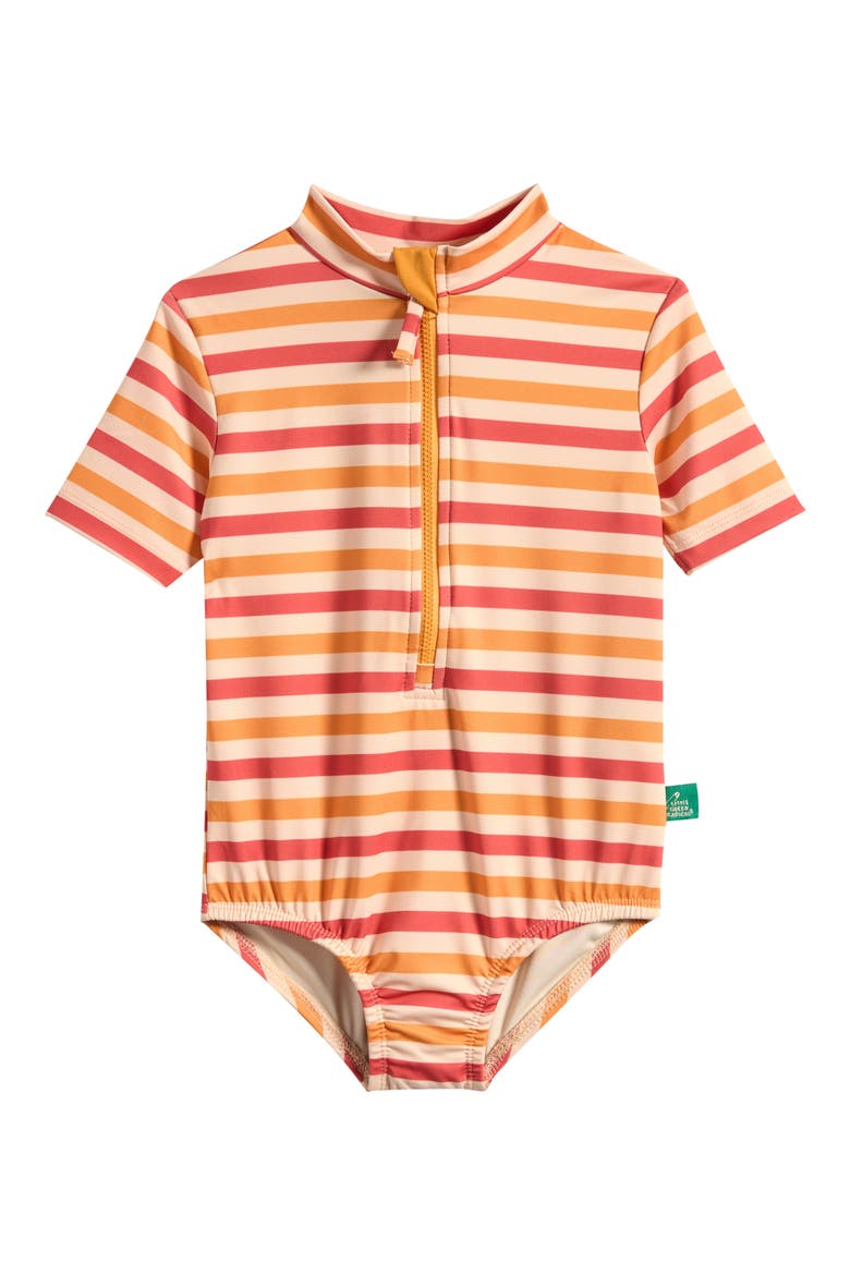 Kids' Stripe Sorbet UPF 50+ One-Piece Rashguard Swimsuit, Main, color, ORANGE MULTI