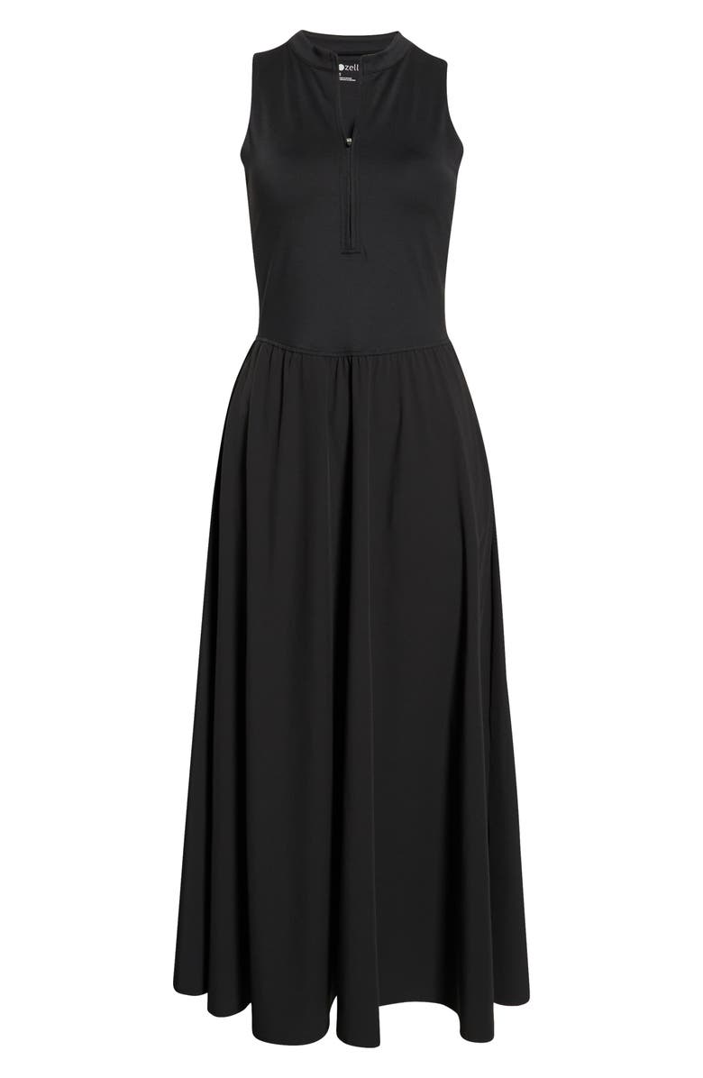 Zella Atlas Zip Front Sleeveless Midi Dress, Alternate, color, Black