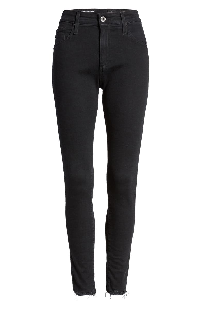 AG Farrah High Waist Raw Hem Skinny Jeans, Alternate, color, Altered Black